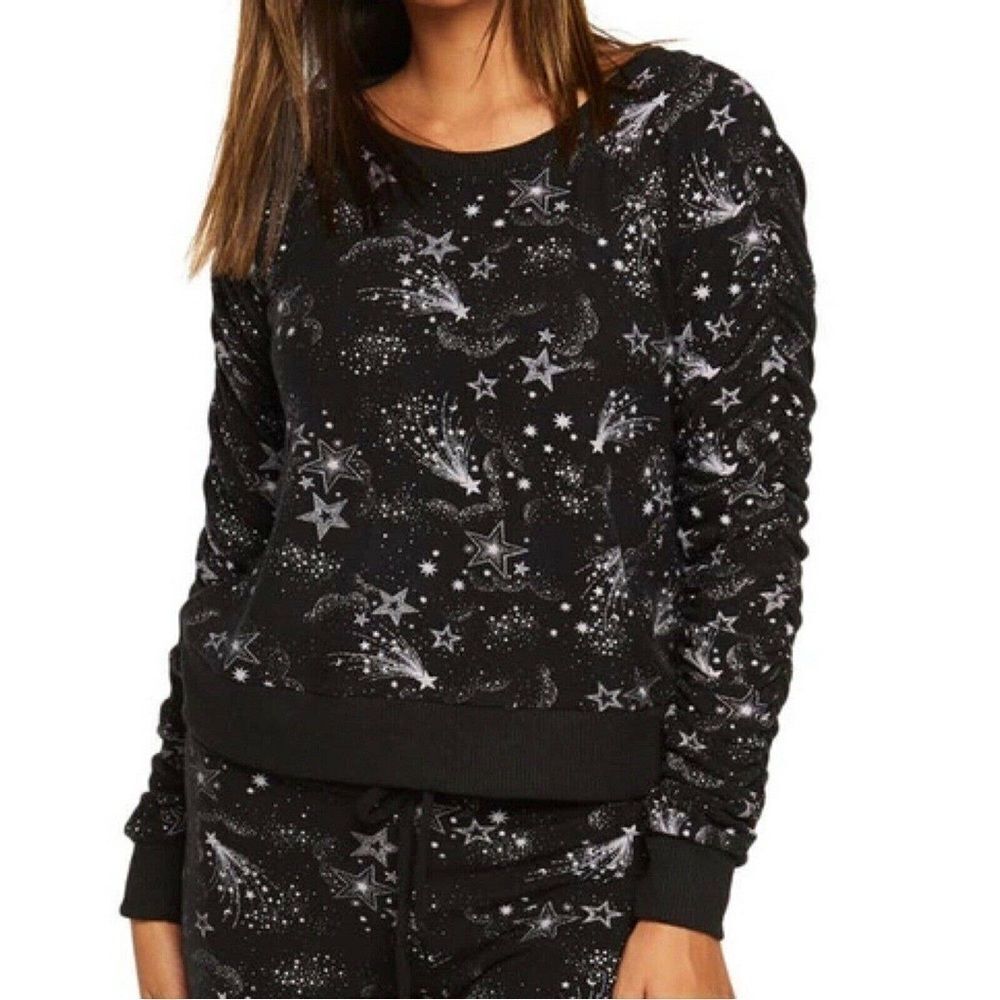 Chaser Women’s Mystical Star Celestial Print Shirred Raglan Knit Top Size XS